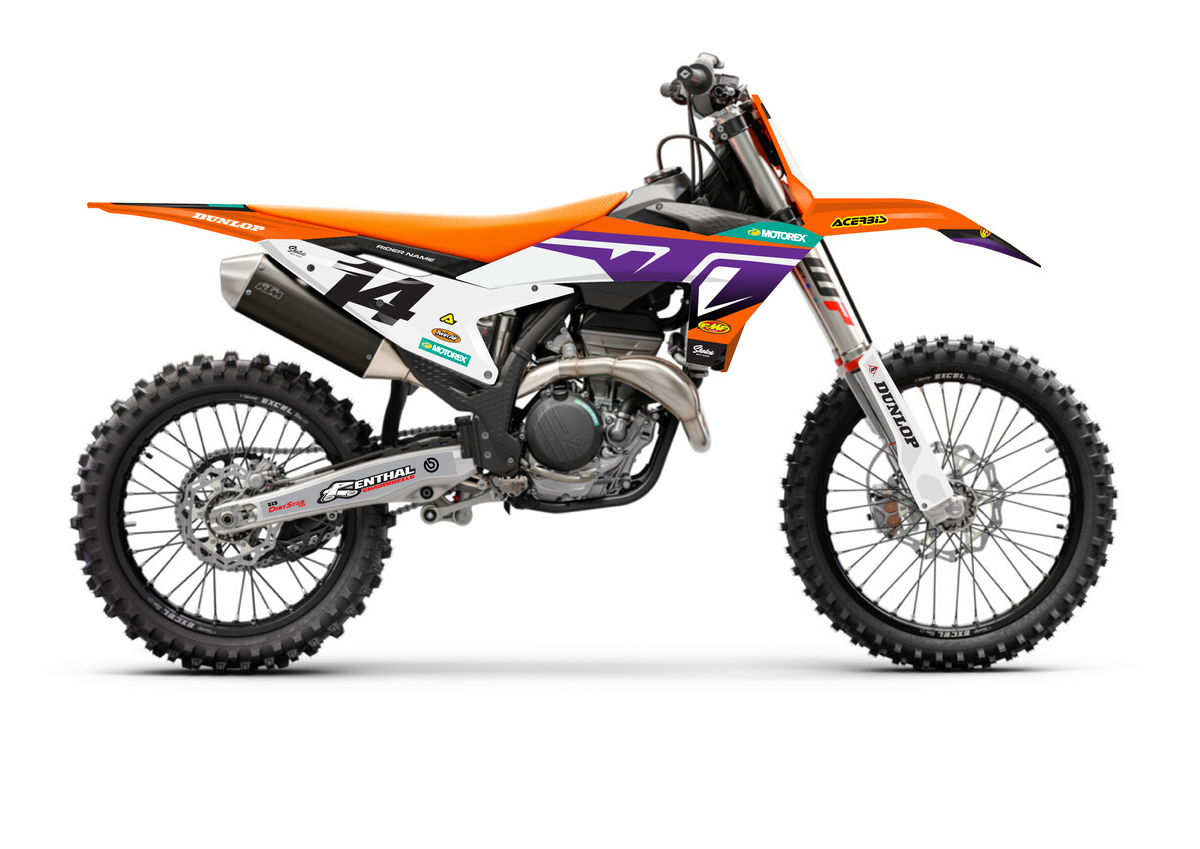 Purple and White KTM Graphics Kit - Sketch Moto Design